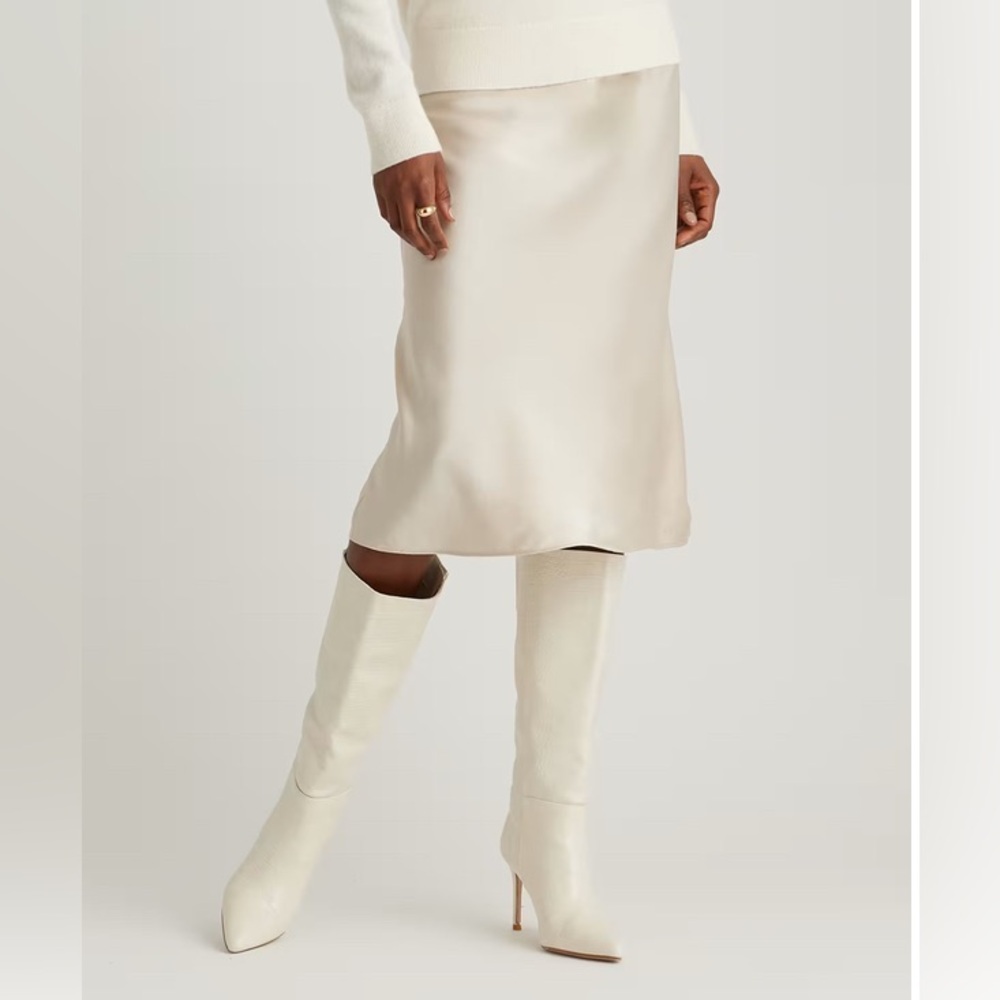 Quince Cream Midi Slip Skirt for Casual Wear
